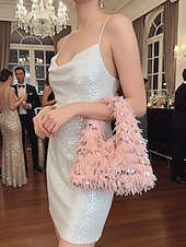 economico Clutch e borsette da sera-borsa da donna in pelliccia sintetica con paillettes: design scintillante e luccicante con materiale morbido, disponibile in due misure, perfetta per feste serali e occasioni speciali