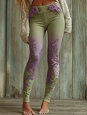 abordables -Mujer Polainas Leggings cómodos Vacaciones Vintage Estilo Étnico Longitud total Alta cintura Floral Estampado Cómodo Elástico Casual Diario Vacaciones Verde Trébol Primavera Otoño Ajustado