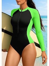 cheap One Pieces Rash Guards-Women's Rash Guard Color-blocking Zip Up UPF50+ Quick Dry Lightweight Long Sleeve Bodysuit Swim Shirt Surfing Canoeing Beach Summer