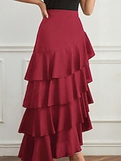 economico Gonne Formali-Per donna Elegante Moda Maxi Vita media Gonne Semplice Arricciato Inelastico Quotidiano Streetwear Vinaccia blu navy Nero Verde Estate