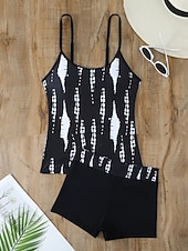 levne Tankiny-Dámské tankini dvoudílné plavky nabírané vysoký pas kontrola břicha vysoký pas štíhlé bez zadního dílu plážové oblečení květinový U krk bez rukávů