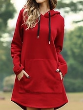 preiswerte Sweatshirt- und Hoodie-Kleider-Damen Minikleid Kapuzenkleid Freizeitkleid Mode Modern Täglich Büro Urlaub Lässiger Schnitt Einfach Langarm Mit Kapuze Schwarz Gelb Rote Purpur Frühling Herbst Winter