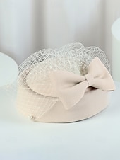 Недорогие Рождественские аксессуары-женская рождественская шапка из искусственной шерсти, с бантом и сеткой, несколько цветов для праздничных мероприятий, идеально подходит для торжеств и зимней моды