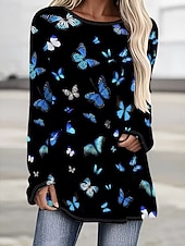 Χαμηλού Κόστους Ζώα tee-Γυναικεία Μπλουζάκι Στάμπα Γραφική Ζώο Πεταλούδα Βίντατζ Στυλάτο Κλασσικό Μακρυμάνικο Στρογγυλή Ψηλή Λαιμόκοψη Στρογγυλή Λαιμόκοψη Κανονικά μπλουζάκια Καθημερινά Μαύρο Πορτοκαλί Άνοιξη Φθινόπωρο