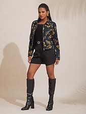  Jeansjacke mit Blumenmuster, lässig, für Urlaub und Alltag, mit Reißverschluss