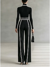 abordables Survêtements pour femmes-Femmes Élégant Quotidien Tailleur manche longue Col roulé Couleur Unie Formel Travail Noir Printemps