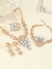 levne Svatba ACC-Dámská sada tří křišťálových šperků - třpytivý náhrdelník s kamínky, náušnice &amp;náramek, elegantní růžovo-zlaté svatební doplňky pro svatbu &amp;večírky