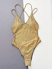 זול בגדי ים חלק אחד-בגד ים חד חלקי לנשים עם חיתוך סקסי בדגם מנוקד מחמיא של הבטן גבוה במותן לבילוי בחוף עם עיצוב צבע אחיד ופתיחת גב לאחור ללא שרוולים