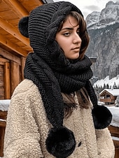 رخيصةأون قبعات نسائية-وشاح نسائي محبوك بغطاء للرأس لعيد الميلاد - مبطن بالصوف المريح، مع تفاصيل بوم بوم، وخيارات متعددة الألوان لأزياء الشتاء، مثالي كهدية في العطلات والأنشطة الخارجية