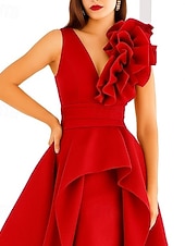 voordelige A-Lijn Avondjurken-A-lijn Tot de grond Avondjurken Elegant Zijdeachtig Mouwloos V-hals Formeel Bruiloft Zak Satijn met Geplooid Zak 2025