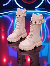 abordables Bottes enfants-Bottes blanches en similicuir avec boucle étoile, inspirées des idoles coréennes pour enfants, parfaites pour un look décontracté, une fête ou un événement mode. Confortables et tendance, elles sont
