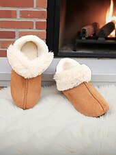 economico Ciabatte e infradito da donna-pantofole da casa da donna foderate in pelliccia sintetica: stivaletti invernali caldi e accoglienti per le donne, suola morbida antiscivolo per la casa, la camera da letto e il comfort rilassante