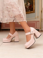 billiga Pumps med blockklack-Gröna blommiga platåskor i konstläder med Mary Jane-spänne för kvinnor - vintageklackar från 1950-talet för formella tillfällen, fester och bröllop