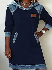 お買い得  スウェットシャツ &amp; パーカー ドレス-女性用 ミニドレス パーカードレス カジュアルドレス ファッション 近代の 日常 アウトドア バケーション レギュラー 平織り 長袖 フード付き ブラック ホワイト イエロー グリーン 秋 冬