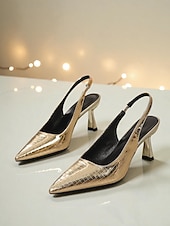 voordelige Slingback Pumps-Dames gouden metallic slingback high heels - puntige pumps met krokodillenprint en glanzende stilettohak voor een avondje uit &amp;speciale evenementen