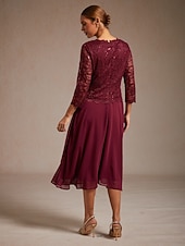  Dámské Midi šaty Áčkové šaty Elegantní Večerní oslava Svatební host Krajka Běžný Pevná barva 3/4 délka rukávu Tričkový Fialová