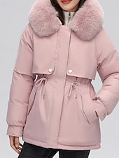 economico Capispalla da donna-Per donna Giacca imbottita Giacca in Pile Cappotto in Pelliccia Sintetica Caldo Confortevole Cerniera Bottoni Collo in Pelliccia Casual Semplice Vacanza Streetwear Abbigliamento quotidiano Uscire