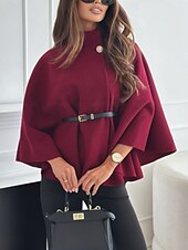 levne Zimní kabáty-Dámské Plášť / pláštěnky Pohodlné Prodyšné S páskem Elegantní Na běžné nošení Bez vzoru Dovolená ulice Ležérní Denní nošení Pullover Standardní Stojáček Volný Dlouhý rukáv Svrchní oděvy Černá Fialov