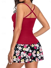 Χαμηλού Κόστους Τανκίνι-Γυναικείο Tankini 2 τεμαχίων Μαγιώ με σορτσάκι Παλάμης Έλεγχος Κοιλιάς Ψηλόμεσο Λεπτό Χωρίς Πλάτη Διακοπές Παραλία Φορέματα Μονοχρώματος Λουλούδια V Λαιμός Χωρίς Μανίκια Μαγιώ