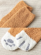 お買い得  レディースソックス-レディースコットンブレンドソックス、猫の足跡プリントデザインの6足セット、複数の色、柔らかくて快適な毎日の着用に最適