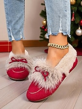 preiswerte Ballerinas für Damen-Damen Loafer Klassische Loafer Weiche Schuhe Komfortschuhe Weihnachten Täglich Schleife Flacher Absatz Runde Zehe Lässig Komfort Kunstpelz Kunstwildleder Loafer Rot orange Mandelfarben Schwarz