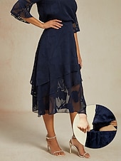 Χαμηλού Κόστους Φούστες σιφόν-Γυναικεία Κομψό Καθημερινό Μίντι Μεσαία Μέση Φούστες Φλοράλ Δαντέλα Με Βολάν Ακανόνιστος γιακάς Μικροελαστικό Ημερομηνία Καθημερινά Βαθυγάλαζο Άνοιξη, Φθινόπωρο, Χειμώνας, Καλοκαίρι