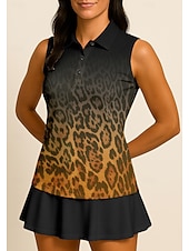 baratos Camisa Feminina-Mulheres Leopardo Gradiente Camisa Esportiva Camisa polo de caminhada Regata Camisa de tênis Sem Manga Floral Botões UPF50+ Resistente a UV Elasticidade Alta Pavio Humido Respirável Voleibal Tênis