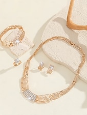 Χαμηλού Κόστους Γυναικείο Κολιέ-γυναικείο σετ κοσμημάτων 4 τεμαχίων επιχρυσωμένα με χρυσό - κολιέ, σκουλαρίκια, βραχιόλι με γεωμετρικά στρας &amp;δαχτυλίδι, πολυτελή νυφικά αξεσουάρ για γάμους &amp;εκδηλώσεις για πάρτι