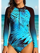 baratos Rash Guards de Uma Peça-Mulheres Segunda-pele para Mergulho Roupa de banho Roupas de Banho Esportivas Floral Tropical Zip Up UPF50+ Secagem Rápida Leve Manga Longa Camisa de Natação Surfe Praia Esportes Aquáticos Verão