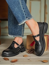 billiga Platta damskor-Bruna damskor i konstläder med brogue-detaljer, Mary Jane-skor, klassisk och bekväm stil, perfekta för arbete, vardagsutflykter och vardagsbruk.