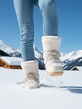 baratos Botas de neve e inverno-Botas de neve femininas, quentes e antiderrapantes, com acabamento em pele sintética - estilo aconchegante para atividades ao ar livre no inverno.