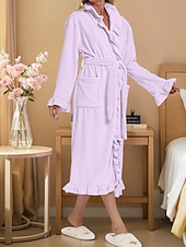 billiga Loungewear till damer-Dam Morgonrock Ledigt Ren färg Ficka Hem Dagligen Säng Långärmad Tröjkrage Svart Vit Rodnande Rosa Rubinrött Purpur Höst Vinter Lös passning
