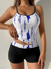 levne Tankiny-Dámské tankini dvoudílné plavky nabírané vysoký pas kontrola břicha vysoký pas štíhlé bez zadního dílu plážové oblečení květinový U krk bez rukávů