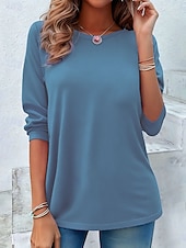 cheap Plain tee-Women's T Shirt Plain Vintage Stylish Classic Long Sleeve Crew Neck Regular Tops Daily Print Blue Black White Yellow Pink Spring Fall Winter