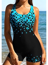 preiswerte One Pieces Rash Guards-Damen Standard Anti UV Shirt Einteiliger Surfanzug Badeanzug Geometrisch Farbblockierung mit integriertem BH Boyleg Kurzes Bein UV Schutz Elastisch Ärmellos Surfen Schnorcheln Wassersport Sommer