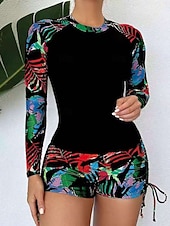 economico Tankini-Costume da bagno da donna tankini a 2 pezzi con pantaloni corti arricciati controlla pancia vita alta schiena scoperta abbigliamento da spiaggia per le vacanze costumi da bagno senza maniche a collo