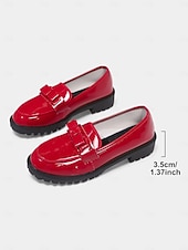 economico Slip-ons e mocassini da donna-Mocassini in ecopelle rossa da donna con dettaglio a fiocco e suola piatta spessa – Scarpe slip-on eleganti per ufficio e uso quotidiano