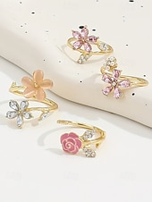 billige Valentinsdag-Sett med blomsterringer i legering til dame – elegant design med rosa og klare krystaller, perfekt for både uformelle og formelle anledninger