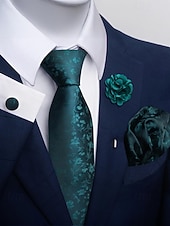 Недорогие Свадьба ACC-Мужской рождественский комплект галстуков, многоцветный, стильный цветочный узор, с запонками и нагрудным платком для официальных мероприятий