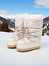 baratos Botas de neve e inverno-Botas de neve femininas, quentes e antiderrapantes, com acabamento em pele sintética - estilo aconchegante para atividades ao ar livre no inverno.