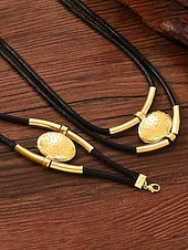 cheap Women's Necklace-Women's Bohemian Leather and Metal Statement Necklace &amp; Bracelet Set, Adjustable, Available in Gold and Silver – Perfect for Casual and Evening Wear