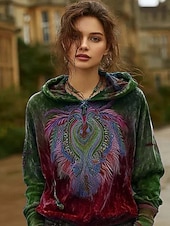 economico Tops Boho-Per donna Felpa con cappuccio Floreale Grafico Tinta a nodi Elegante Punk Vintage Manica Lunga Con Cappuccio Top Regolari Casuale Casa Streetwear Blu Giallo Rosso Verde Primavera Autunno Inverno