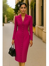 billige Tuxedokjoler-Smokingkjole Havfrue Formell Stretch Crepe Elegant Langermet Te-lengde Knelengde Midi-lengde Med hakk V-hals Enkelt Brystet To-knapp