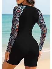 cheap One Pieces Rash Guards-Women's Rash Guard Dive Skin Suit Bathing Suit Swimsuit Set Paisley Folk Zip Up Removable Pad Front Zip UV Sun Protection UPF50+ Ultra Light (UL) Long Sleeve Swimwear Sun Shirt Surfing Beach Water