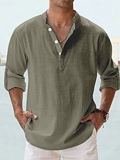 economico Camicie di lino-Per uomo Camicia Camicia di lino Camicia Estiva Camicia da Spiaggia Semplice Vacanza Camicia hawaiana Blu Nero Bianco Rosa Manica Lunga Collo alla coreana Primavera &amp; Estate Abbigliamento Base