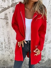 preiswerte Kapuzenjacke-Damen Wintermantel Kapuzenjacke Warm Bequem Reißverschluss Tasche Lässig Einfach Outdoor Urlaub Heim Alltagskleidung Lang Mit Kapuze Normale Passform Langarm Oberbekleidung Schwarz Rote Kamel Herbst