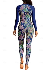 cheap One Pieces Rash Guards-Women's Rash Guard Full Body Swimwear Dive Skin Suit Floral Front Zip UPF50+ Quick Dry High Elasticity Long Sleeve Swimwear Surfing Diving Snorkeling Summer