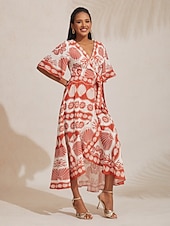 Недорогие Цветочные платья-Жен. Атласное платье длинное платье платье макси Оранжевый галстук спереди Отпуск XS S M