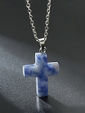 Недорогие Мужские украшения-Мужское рождественское ожерелье с подвеской-крестиком из натурального камня, доступно в нескольких цветах, стильный и модный дизайн, идеально подходит для подарков на праздники