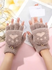 preiswerte Handschuhe für Damen-Damen-Fingerhandschuhe aus flauschigem Strick mit Katzenpfotenmuster – weicher Plüschstoff, in verschiedenen Farben erhältlich, perfekt für Winter und Freizeit.